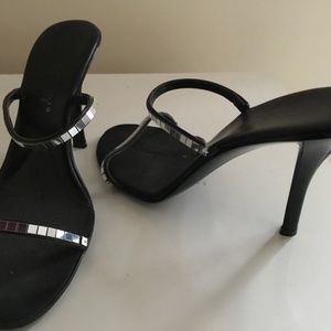 Size 6, Sam & Libby black with silver straps high heels.